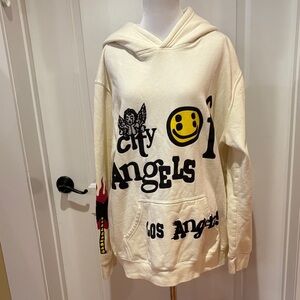 Pacsun City of Angels Hoodie Sz L Cream Graphic Flame Palm Tree
